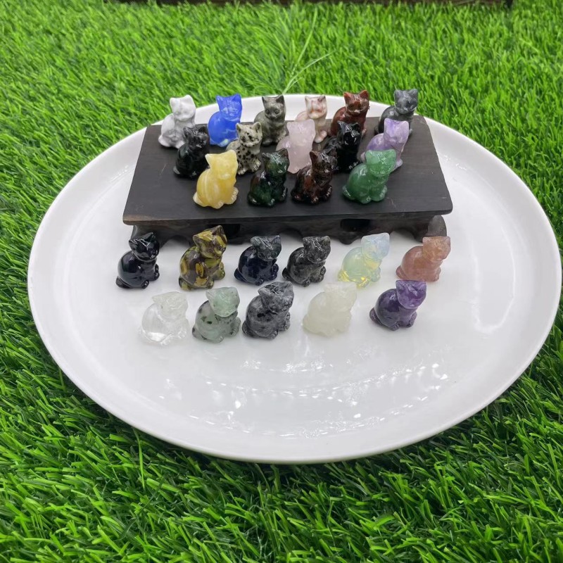 Carving Ornament Factory - Natural Crystal Stone Kitten Craft