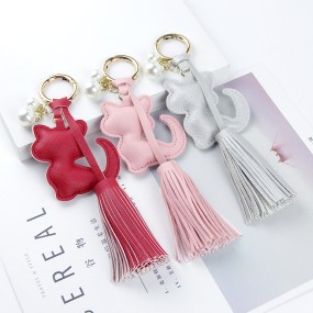 Cat Keychain Factory - PU Leather Fringed Pearl Pendant