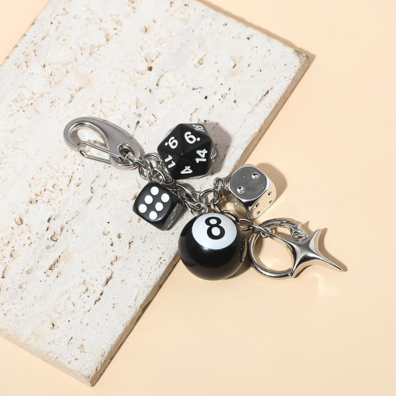 Punk Keychain Manufacturer - Black 8 Ball Dice Accessory