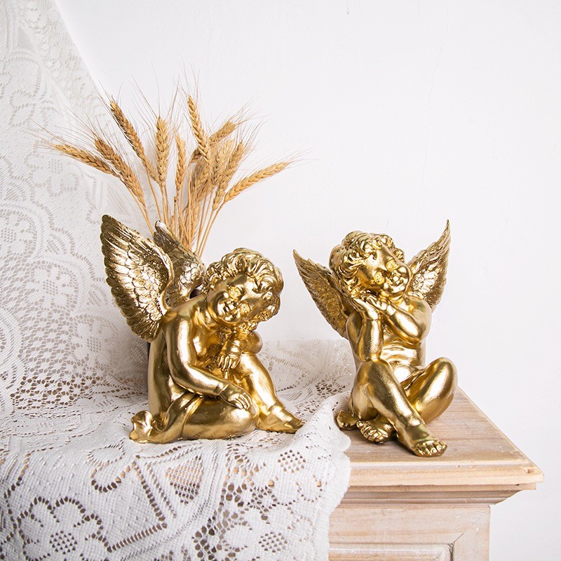 Cupid Sculpture Manufacturer - Golden Resin Angel Home Decor