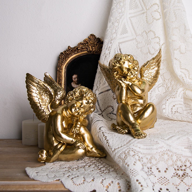 Cupid Sculpture Manufacturer - Golden Resin Angel Home Decor