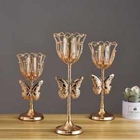 Candle Holder Manufacturer - Gold Butterfly Flower Pedestal with Glass Tube