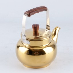 Water Kettle Supplier - 0.75L Golden Wood Handle Round Tea Pot