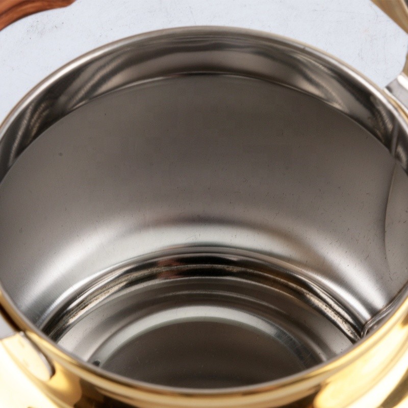 Water Kettle Supplier - 0.75L Golden Wood Handle Round Tea Pot