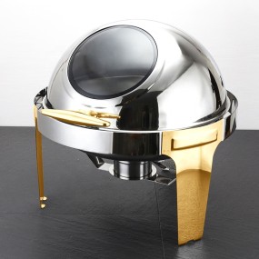 Food Warmer Factory - 6.0L Gold Silver Roll Top Round Buffet Warmer