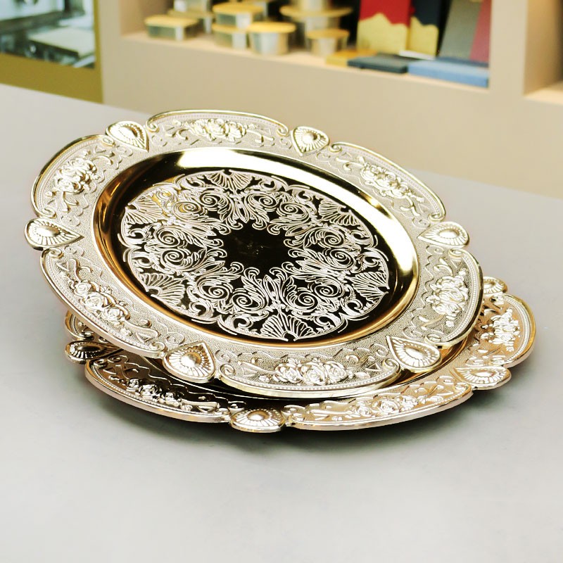 Charger Plates Supplier - Antique Gold Embossed Rim Decorative Plates