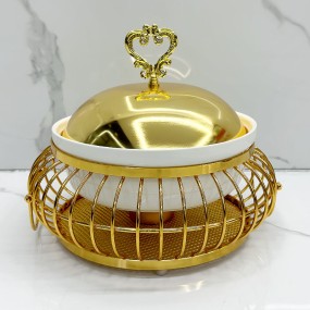 Chafing Dish Supplier - 2L Small Golden Ceramic Food Warmer for Home