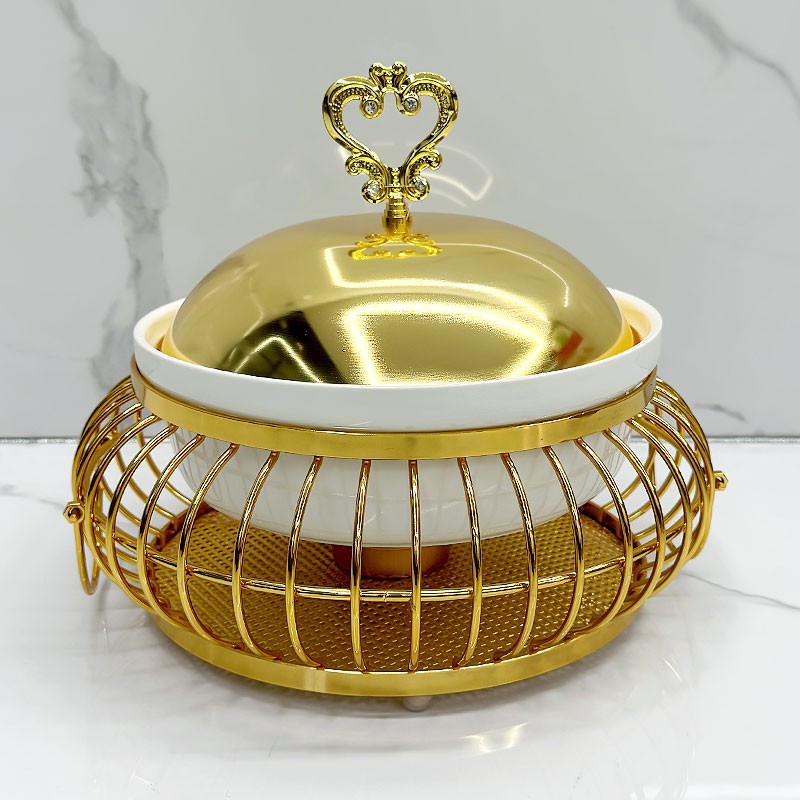 Chafing Dish Supplier - 2L Small Golden Ceramic Food Warmer for Home