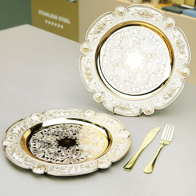 Charger Plates Supplier - Antique Gold Embossed Rim Decorative Plates