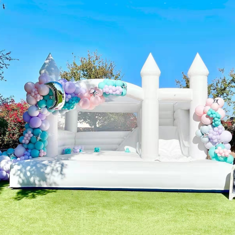 Bounce House Factory - Custom White Pink Balloon Jumper Castle