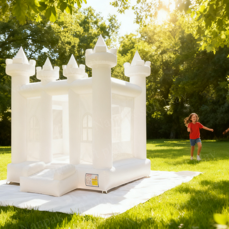 Bounce House Factory - White Inflatable Castle with Mini Slide