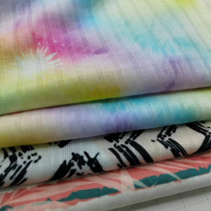 Rib Knit Fabric Supplier - 95% Polyester Cotton Feel Printed
