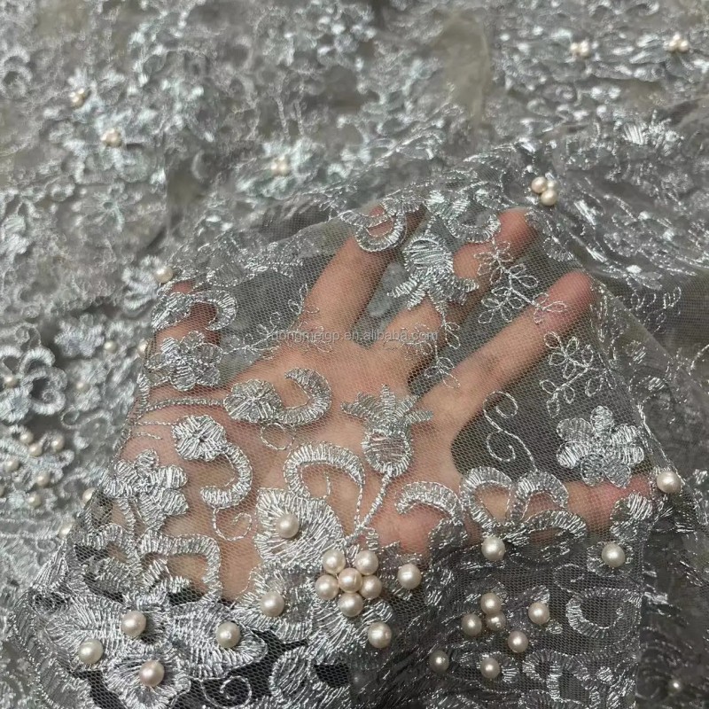 Embroidery Lace Supplier - Pearl Bead Gold Silver Embroidered