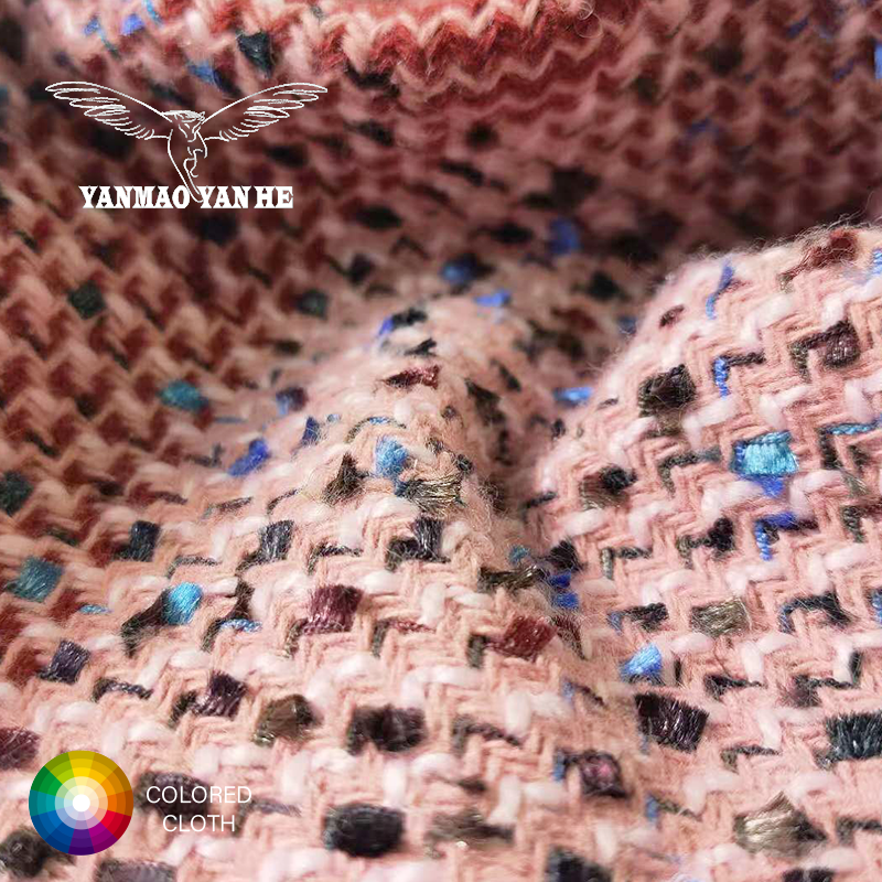 Tweed Fabric Manufacturer - Polyester Wool Blend Pink