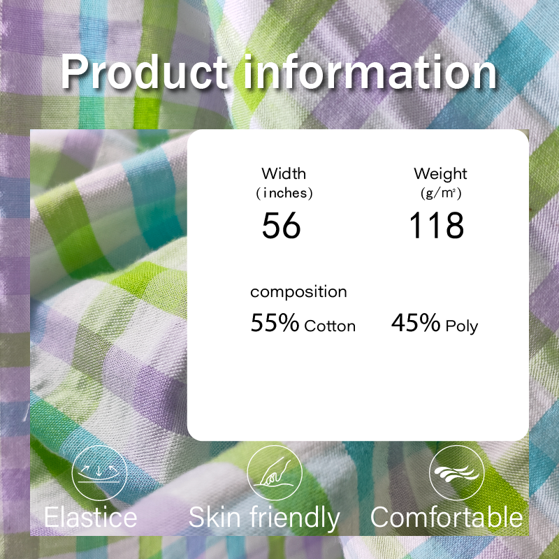 Check Fabric Manufacturer - 118GSM Polyester Cotton Colorful