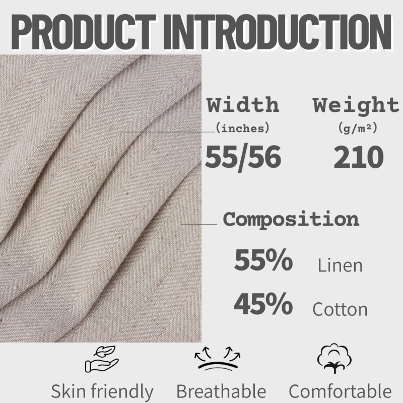Herringbone Fabric Supplier - 210GSM Linen Cotton Solid