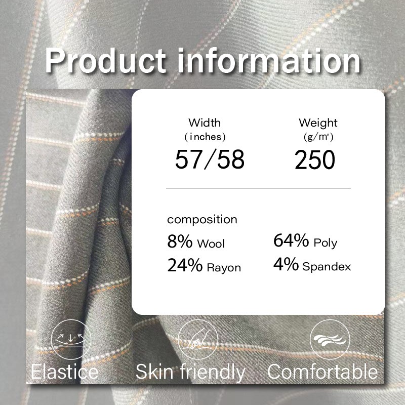 Suit Fabric Factory - 250GSM Rayon Poly Wool Stripe