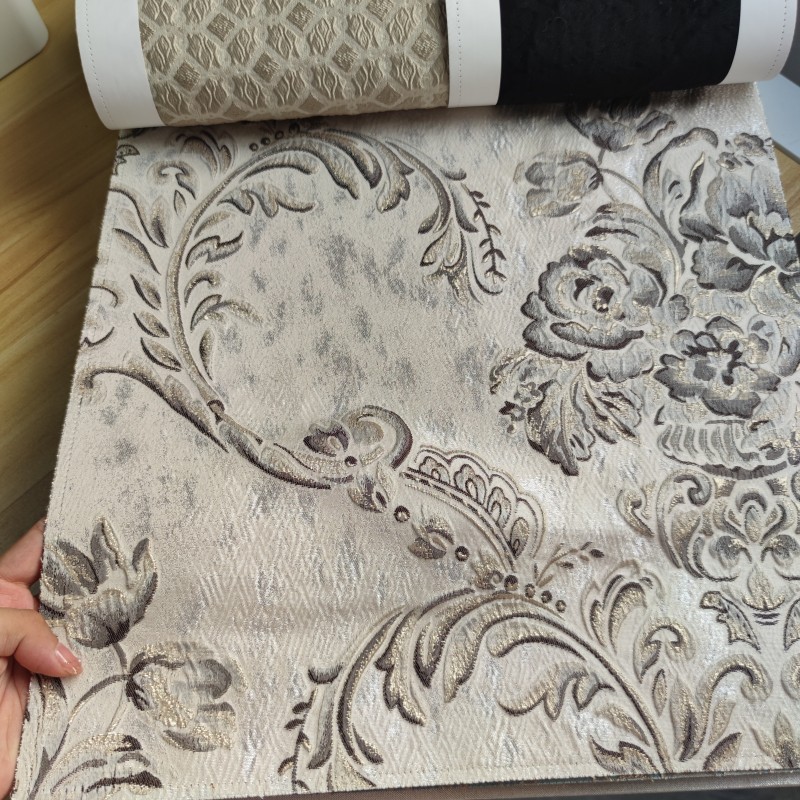 Jacquard Upholstery Fabric Supplier - Light Grey Floral Lattice