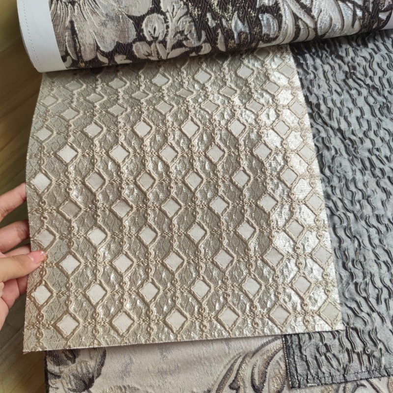 Jacquard Upholstery Fabric Supplier - Light Grey Floral Lattice