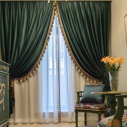 Velvet Curtains Factory - Dark Green Retro Tassel Edge