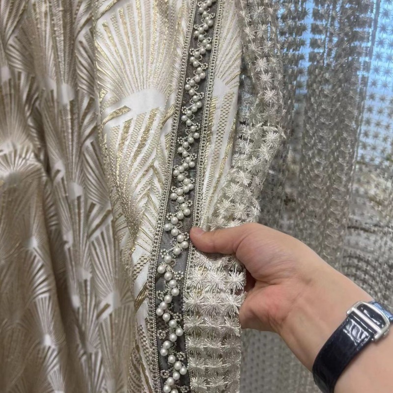 Gold Jacquard Curtain Manufacturer - High-End Fan-Shaped Relief
