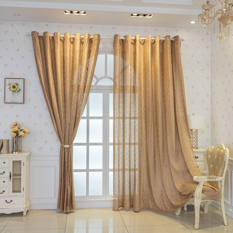 Grommet Curtains Manufacturer - Brown Jacquard Printed Striped