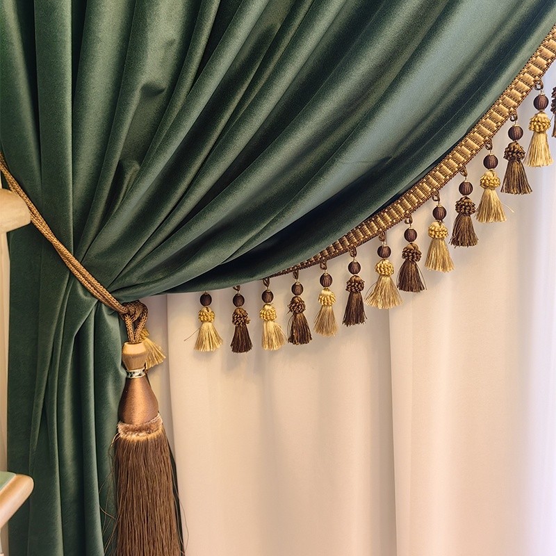 Velvet Curtains Factory - Dark Green Retro Tassel Edge