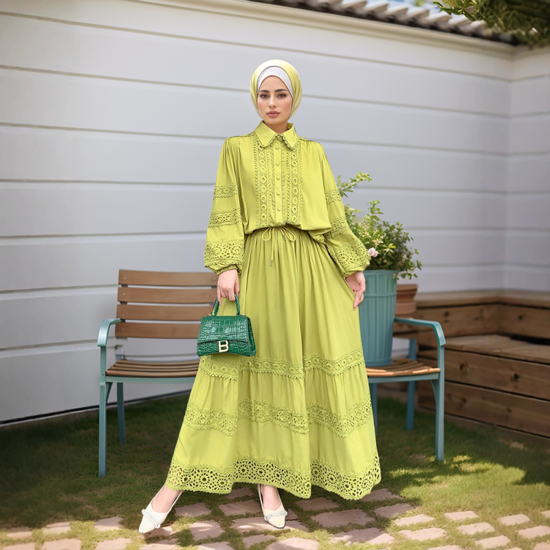 Muslim Dress Factory - Two-Piece Set Lace Applique