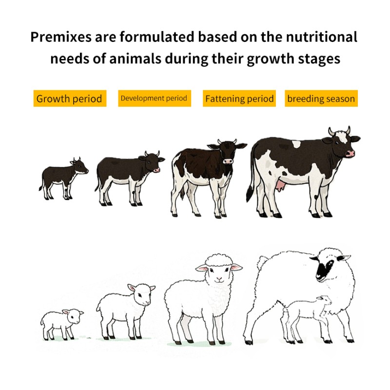 Natural Premix Feed Supplements for Cattle Sheep Vitamins Enzyme 4% Cow Sheep Cattle Goat Premix Feed for Growth Booster