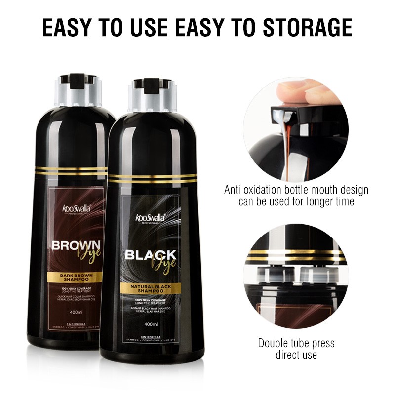 Natural Argan Oil Extract Plant Permanent Black Hair Color Dye Shampoo for Covering Gray Hair