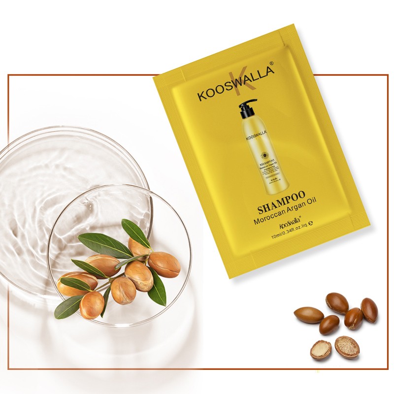 Kooswalla Organic Argan Oil Shampoo Conditioner Sample Set Hair Care Damaged Hair Moisturizing Repair Features Free Small Sachet