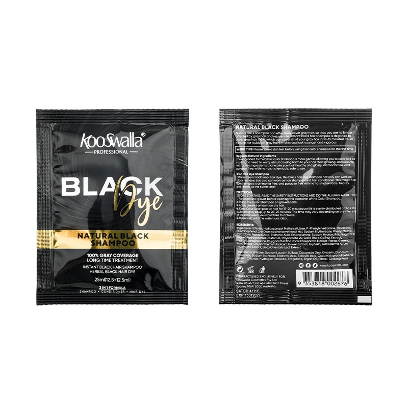 Wholesale KooSwalla Black Hair Dye Shampoo Sachet Kit With Box Hair Color Shampoo Cover Gray and White Hair