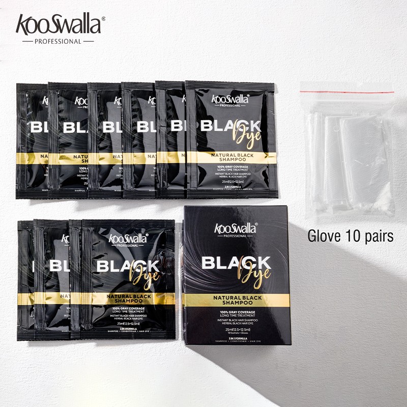 Hot Selling KooSwalla 3 in 1 Hair Color Shampoo Sachet Dye Black Cream in Box
