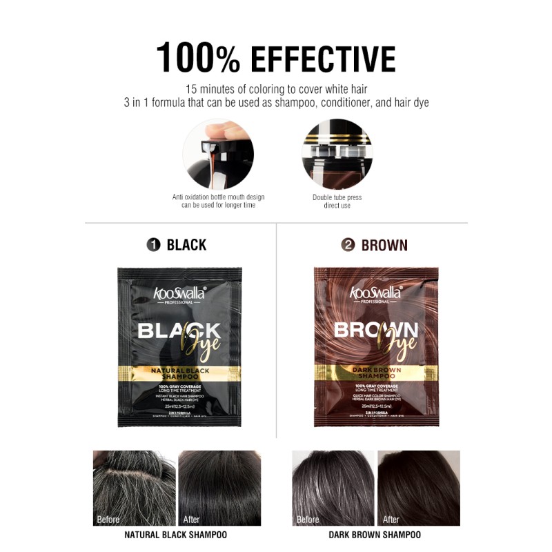 KooSwalla 25ml Herbal Liquid Hair Dye Cream Hair Colorant Shampoo for Gray Premium Hair Products