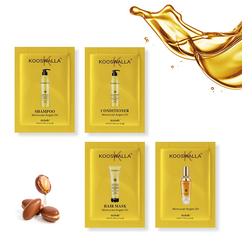 Kooswalla Organic Argan Oil Shampoo Conditioner Sample Set Hair Care Damaged Hair Moisturizing Repair Features Free Small Sachet