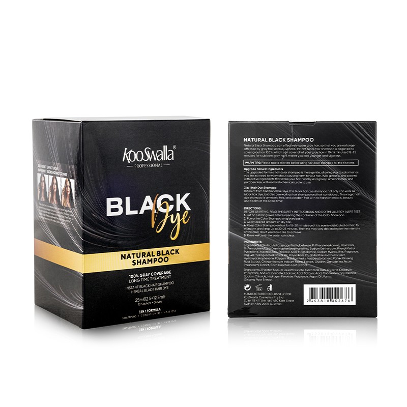 Semi-Permanent Herbal Black Hair Dye Shampoo Sachet Fast Dye Coverage with Plant Extracts Cream Formula
