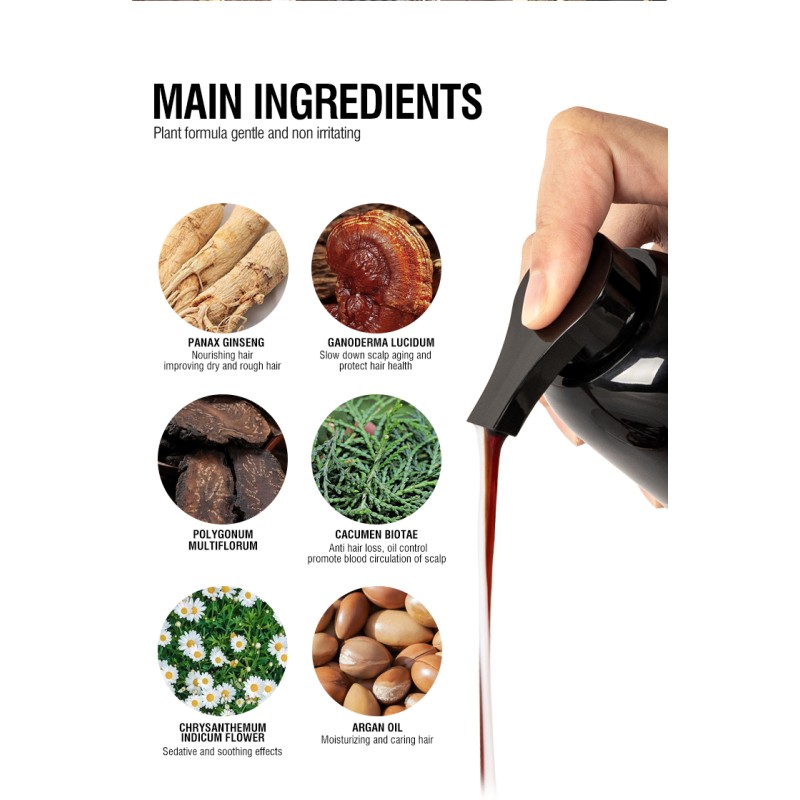 Semi-Permanent Herbal Black Hair Dye Shampoo Sachet Fast Dye Coverage with Plant Extracts Cream Formula