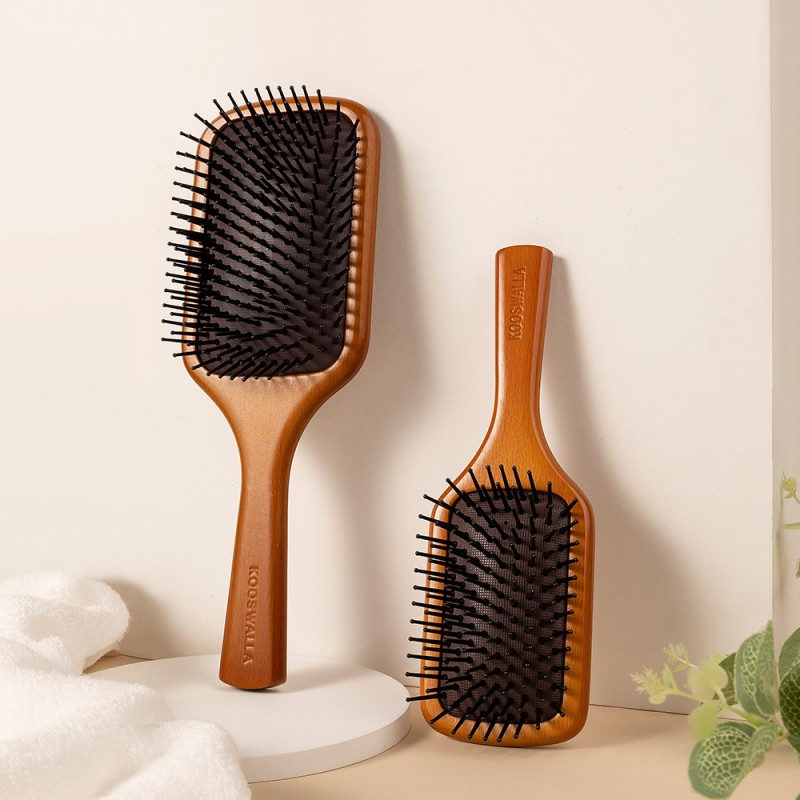 Professional Wooden Hair Massage Brush Comb Custom Logo Detangling Scalp Massager Plastic Handle Fashion Style Home Salon Use