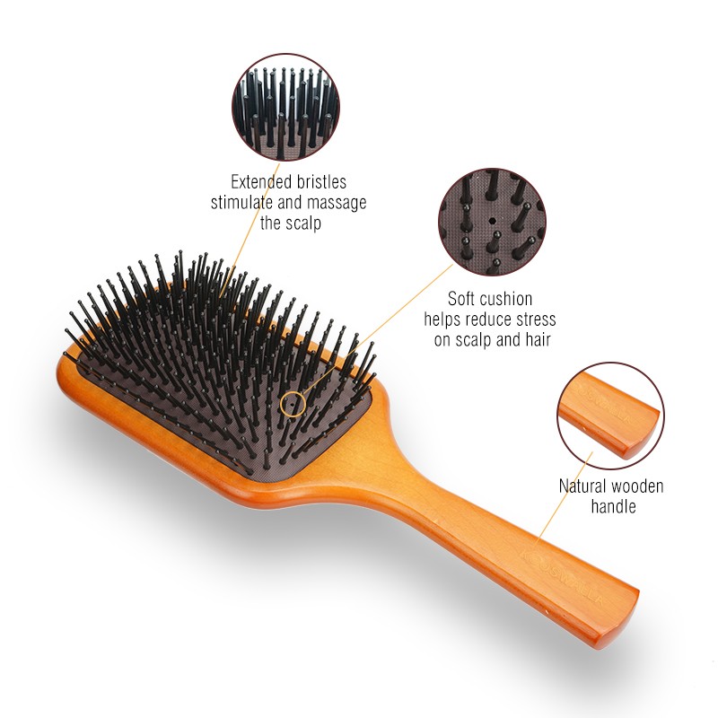 Professional Wooden Hair Massage Brush Comb Custom Logo Detangling Scalp Massager Plastic Handle Fashion Style Home Salon Use