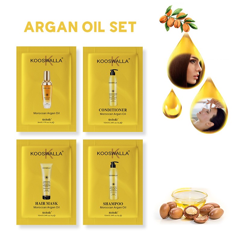 Kooswalla Organic Argan Oil Shampoo Conditioner Sample Set Hair Care Damaged Hair Moisturizing Repair Features Free Small Sachet