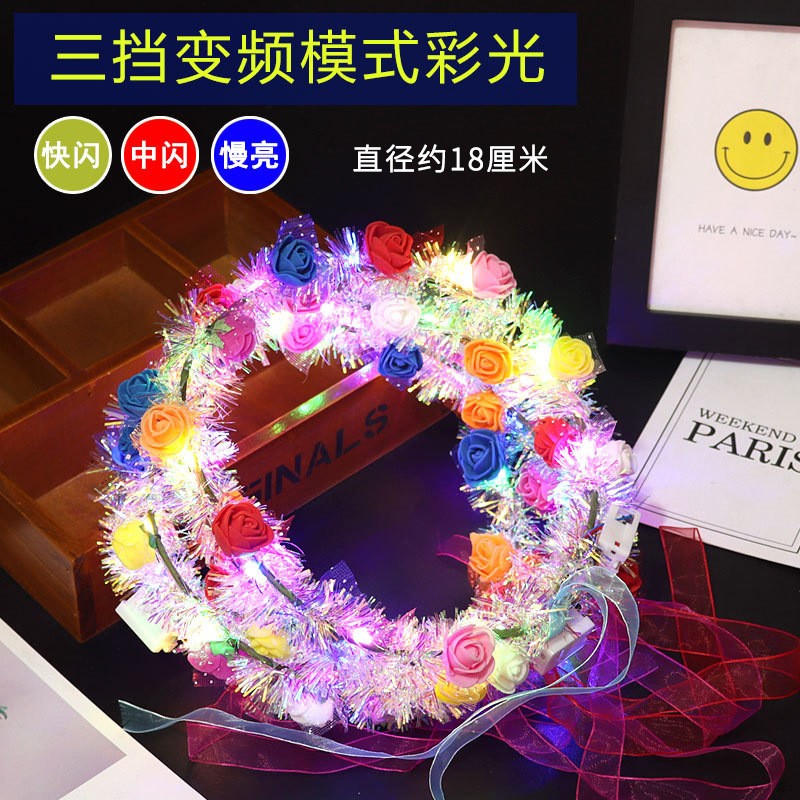 High Quality LED Flower Hairband Feather Led HeadbandCrown Floral Wreath Headband Artificial Wedding Garland Wreath