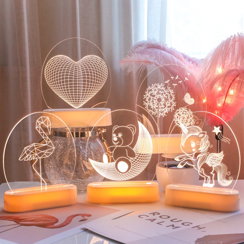 3D Acrylic LED Night Light Decorative Table Light Kids Perfect Wedding Holiday Party Gift Desk Lamp Bedroom Kids Light Led