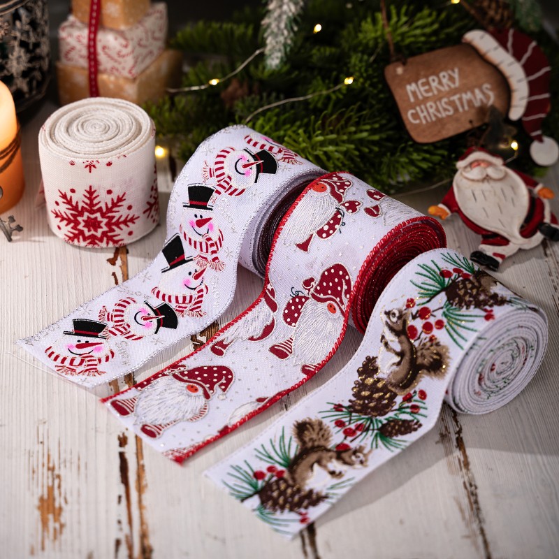 Christmas Decoration Wired Burlap Line Edge Gift Wrapping Bow Decorative Wire Edged Wreath Crafting Holiday Party Decoration