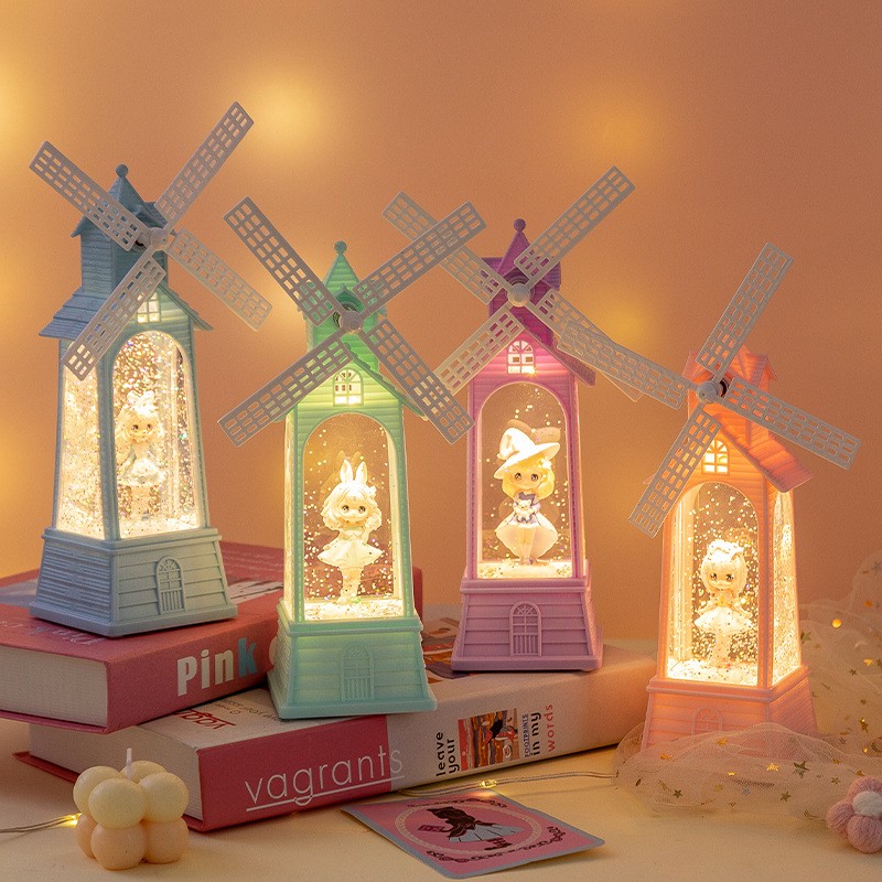 Creative Party Decoration Props LED Luminous Snow Crystal Lamp Windmill Bedroom Home Bedside Table Ornaments
