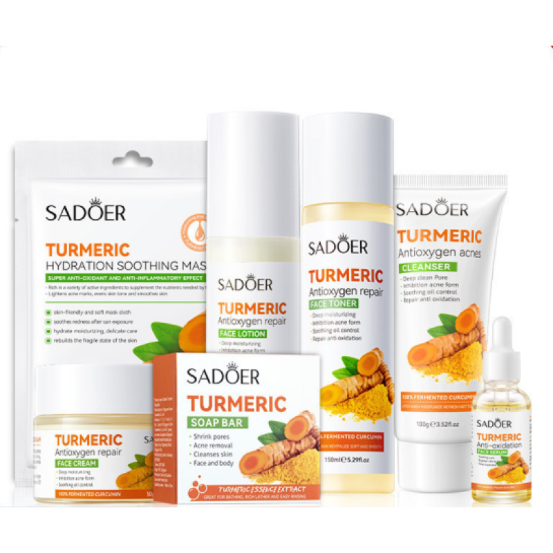SADOER Natural Tumeric Skin Care Set Hydration Balance Facial  Anti-Oxidant Repair Toner Carnosine-Infused Whitening Face