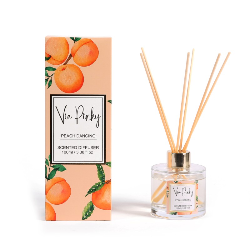 Wholesale100ml Hotel Family High End Custom Logo Glass Reed Diffuser Refreshing Sweet Peach Fruity Fragrance