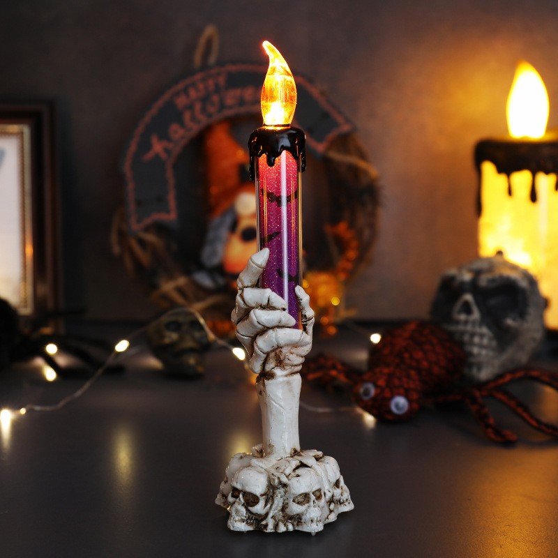 Creepy Glowing Ghost Hand LED Candle Halloween Prop Blood Drip Flameless Spooky Night Light Decor Party Horror