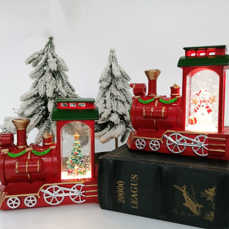 Winter Village Desktop Decoration Snow House Resin Ornaments LED Lighting Miniature Christmas Home Office Displays