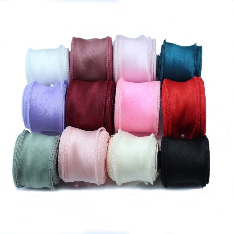 Mix Color Width 10 Yards Organza Ribbon Flower Bow Tie Decorative Ribbon Wavy Polyester Satin Ribbon Party Decoration