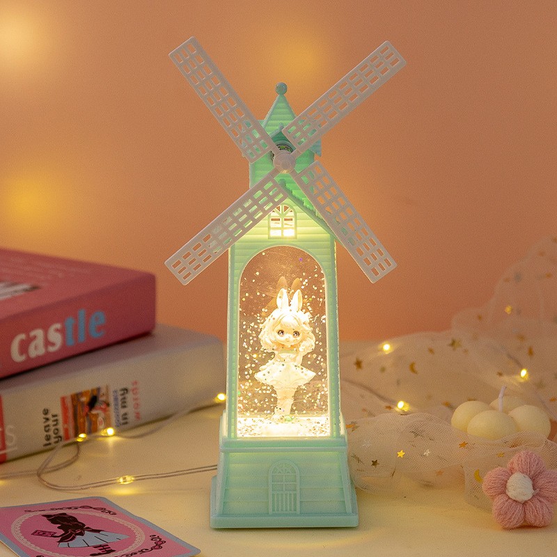 Creative Party Decoration Props LED Luminous Snow Crystal Lamp Windmill Bedroom Home Bedside Table Ornaments